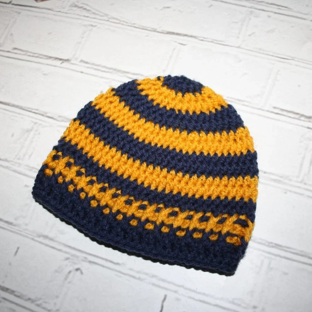 💙 TODDLER CROCHET BEANIE · BLUE & YELLOW 💛